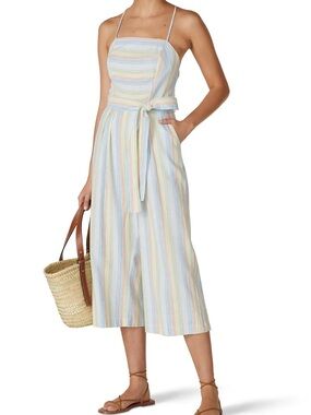 MOON RIVER Striped Rainbow Pastel Wide-Leg Jumpsuit with Tie Belt XS *READ*